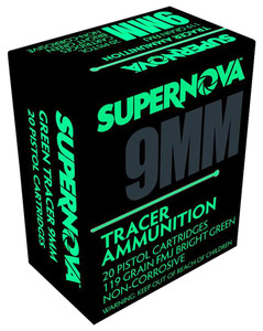 Piney Mountain Supernova Green Tracer Non Corrosive 9mm - 119 Grain FMJ - 20 Rounds - 860010179789