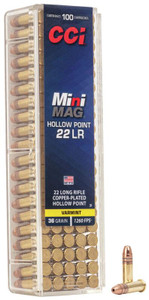 CCI Mini-Mag HP 22 LR - 36 Grain CPHP - 1260 FPS - 100 Rounds - 076683000316
