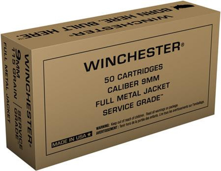 Winchester Service Grade 9mm - 115 Grain FMJ - 50 Rounds - 020892225190