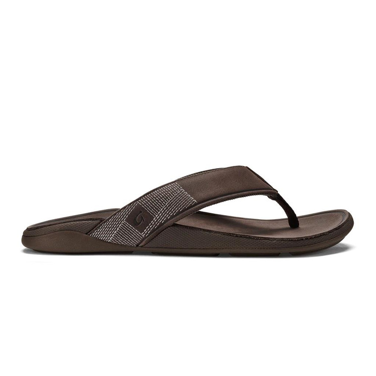 Olukai Tuahine Men's Leather Beach Sandals Dark Wood Dance's
