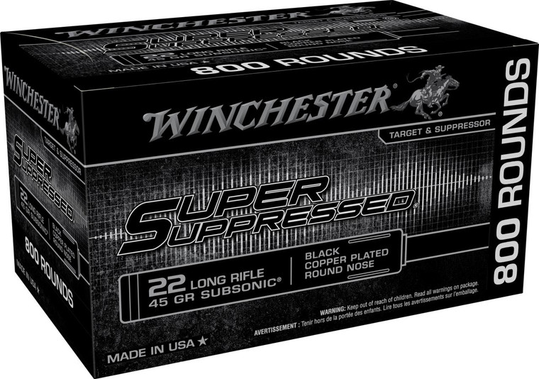 Winchester Super Suppressed 22 LR - 45 Grain Black Copper Plated RN - 1090 FPS - 800 Rounds - 020892104440