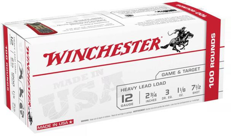 Winchester USA Game & Target Heavy Lead Load 12 Gauge - 2.75" - #7.5 - 1-1/8oz Payload - 1200 FPS - 100 Rounds - 020892020108