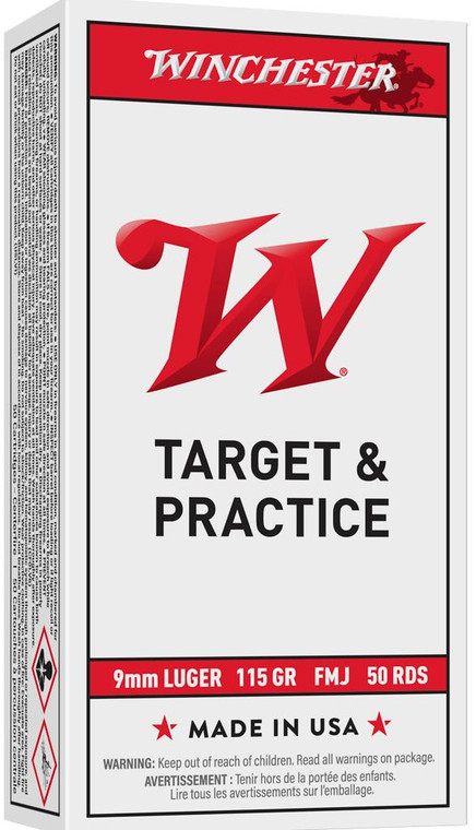 Winchester Target & Practice 9mm - 115 Grain FMJ - 1190 FPS - 50 Rounds - 020892201989