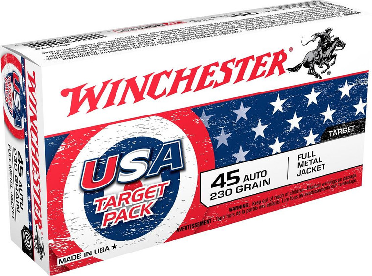 Winchester USA 45 ACP - 230 Grain FMJ - 835 FPS - 50 Rounds - 020892221932