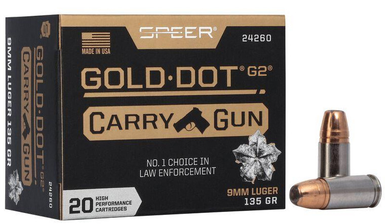 Speer Gold Dot Carry Gun 9mm - 135 Grain HP - 1120 FPS - 20 Rounds - 604544657913