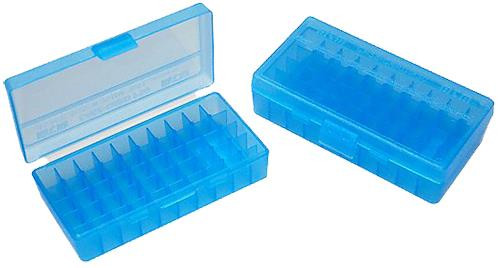 MTM Flip-Top Ammo Box 223 WSSM, 243 WSSM, 500 S&W Magnum 50-Round Plastic  Clear Blue 