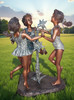 Young Girls Playing in the Flowers Fountain
