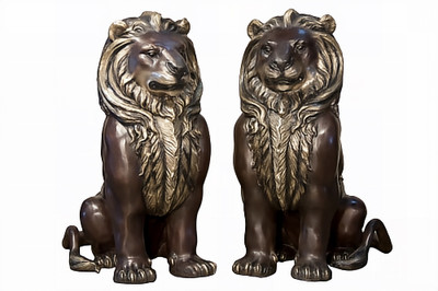 Pair of Sitting Lions - Left and Right - 33" Design