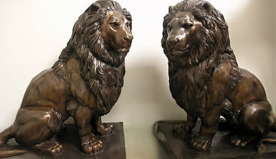 MGM Style Sitting Lions - Left & Right Pair