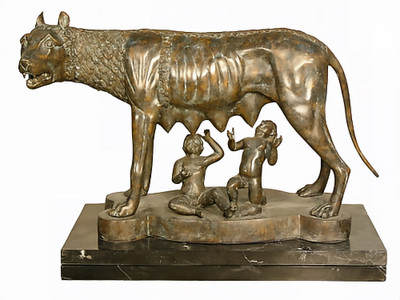 Romulus & Remus - SALE!, bronze, marble base, tabletop