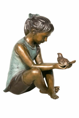 Whispers of Peace, bronze girl with dove, bird