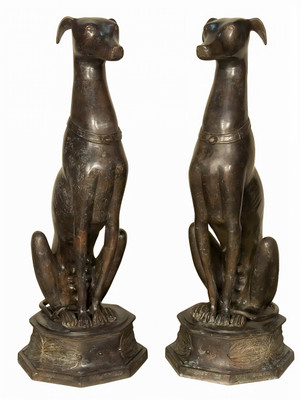 Pair of Greyhounds (Whippets) Sitting on Pedestals - SALE!