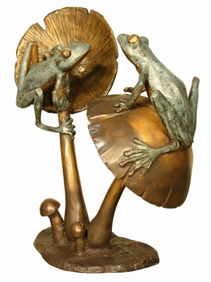 2 Frogs Balancing on Mushrooms - 27"