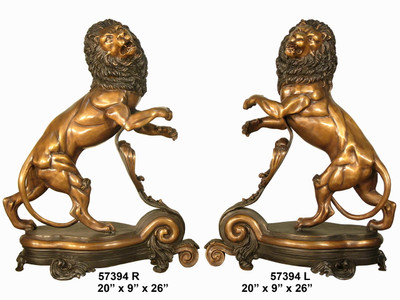 Bronze Fireplace Andirons - 26" Lion-themed Design