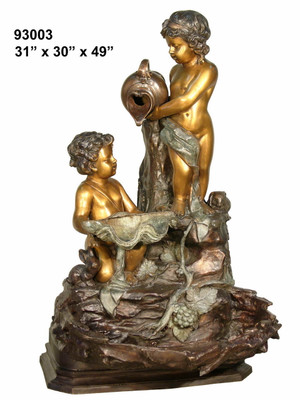 2 Cherub Fountain on Rock Formation Base - 49" Design