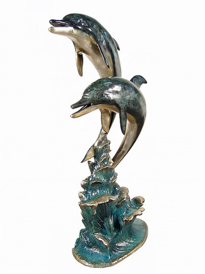 Two Dolphins Swimming Together - 46" Design - Special Patina, Style NA