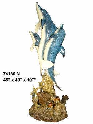 Large Dolphin Family Fountain - Special Patina, Style N