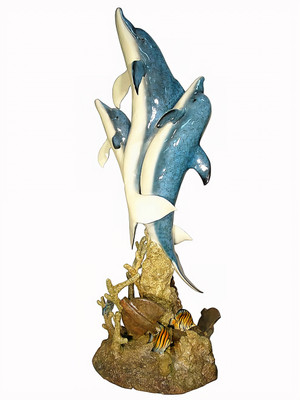 Large Dolphin Family - fountain with Special Patina, Style N