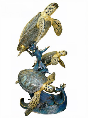 Swimming Sea Turtles - Special Patina, Style NA