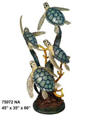 Four Sea Turtles Swimming to the Surface - Special Patina, Style NA