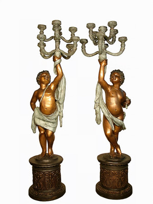 Cherubs on Pedestals, Left & Right Pair