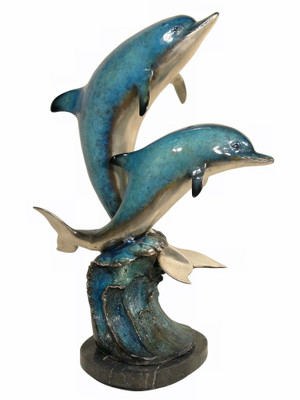 Bronze Dolphins Playing on a Wave - Style NA - SALE!