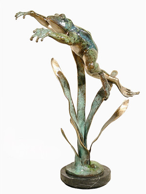 Leaping Frog - with Marble Base - Special Patina, Style NA