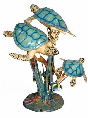 3 Sea Turtles Swimming - Special Patina