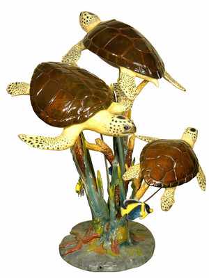 3 Sea Turtles Swimming - Special Patina - SALE!