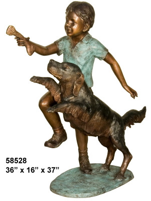 Young Boy & His Dog Fetching a Bone