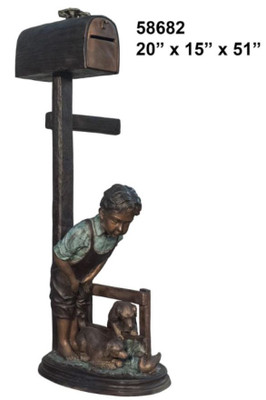 Boy and His Pets Waiting at the Mailbox