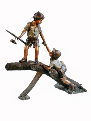 2 Kids Fishing on a Log fountain - SALE!