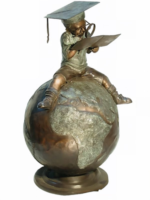 Young Boy on a Globe Learning About the World