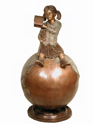 Young Girl on a Globe Learning About the World