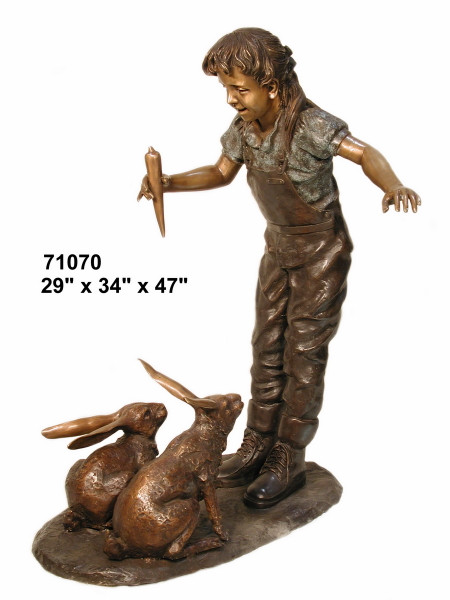 Girl Feeding Her Rabbits