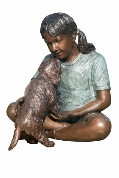 Her Best Friend, bronze, girl, puppy