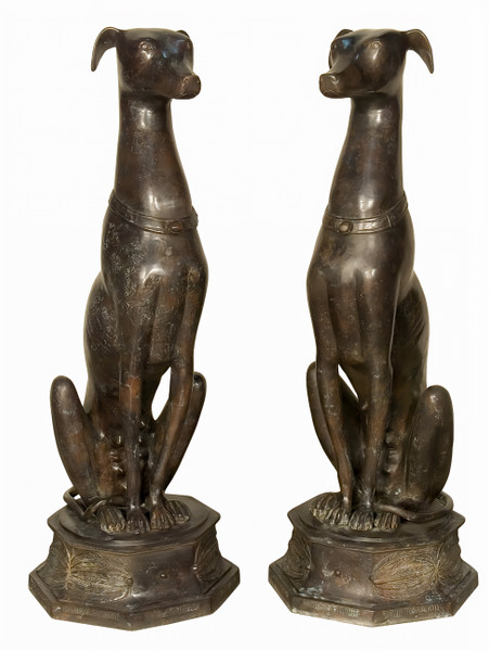 Pair of Greyhounds (Whippets) Sitting on Pedestals - SALE!