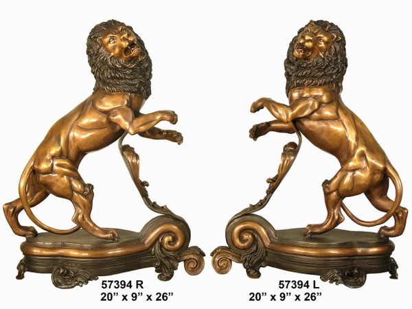 Bronze Fireplace Andirons - 26" Lion-themed Design