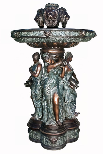 Single-Tiered Fountain with Maidens & Lions Heads