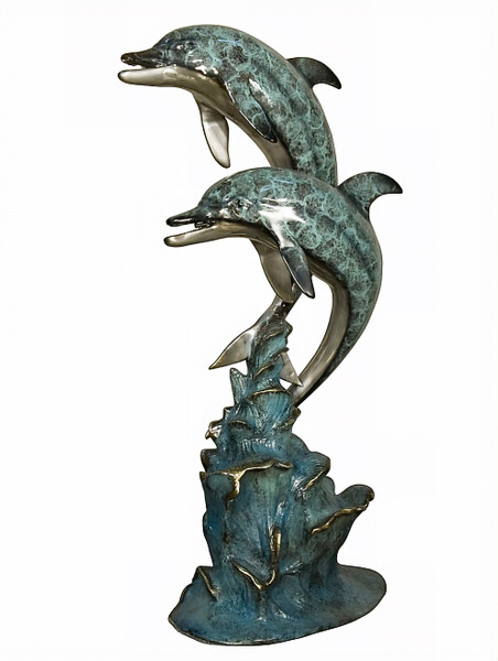 Two Dolphins Swimming Together - 46" Design - Special Patina, Style NB