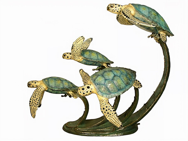 Four Swimming Sea Turtles fountain - Special Patina, Style NA