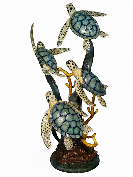 Four Sea Turtles Swimming to the Surface - Special Patina, Style NA