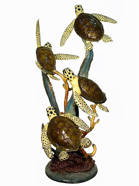 Four Sea Turtles Swimming to the Surface - Special Patina, Style ND