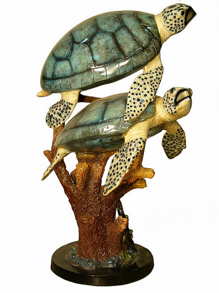 Pair of Sea Turtles fountain - Special Patina, Style NA