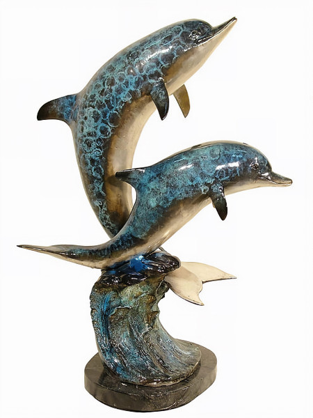 Bronze Dolphins Playing on a Wave - Style NB