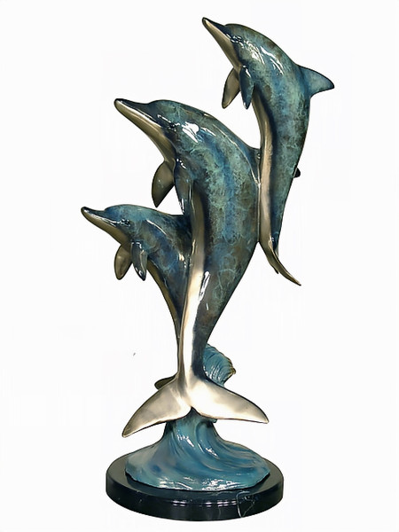 Dolphin Family - 23" Design - with Marble Base - Special Patina Style NA