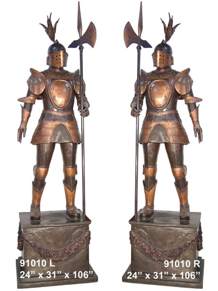 Medieval Knights on Pedestals - Left & Right Pair