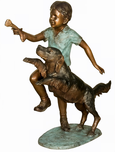 Young Boy & His Dog Fetching a Bone - 37"H