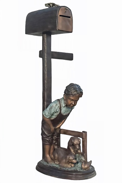 Boy and His Pets Waiting at the Mailbox - 51"H - SALE!