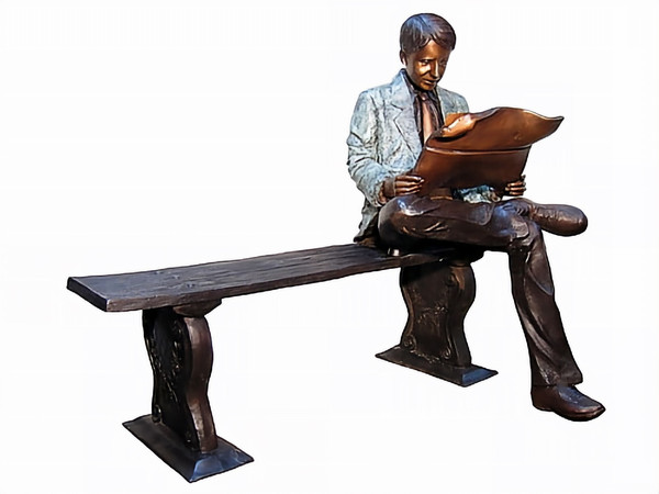 Man Reading a Newspaper - with Bronze Bench - 50"H